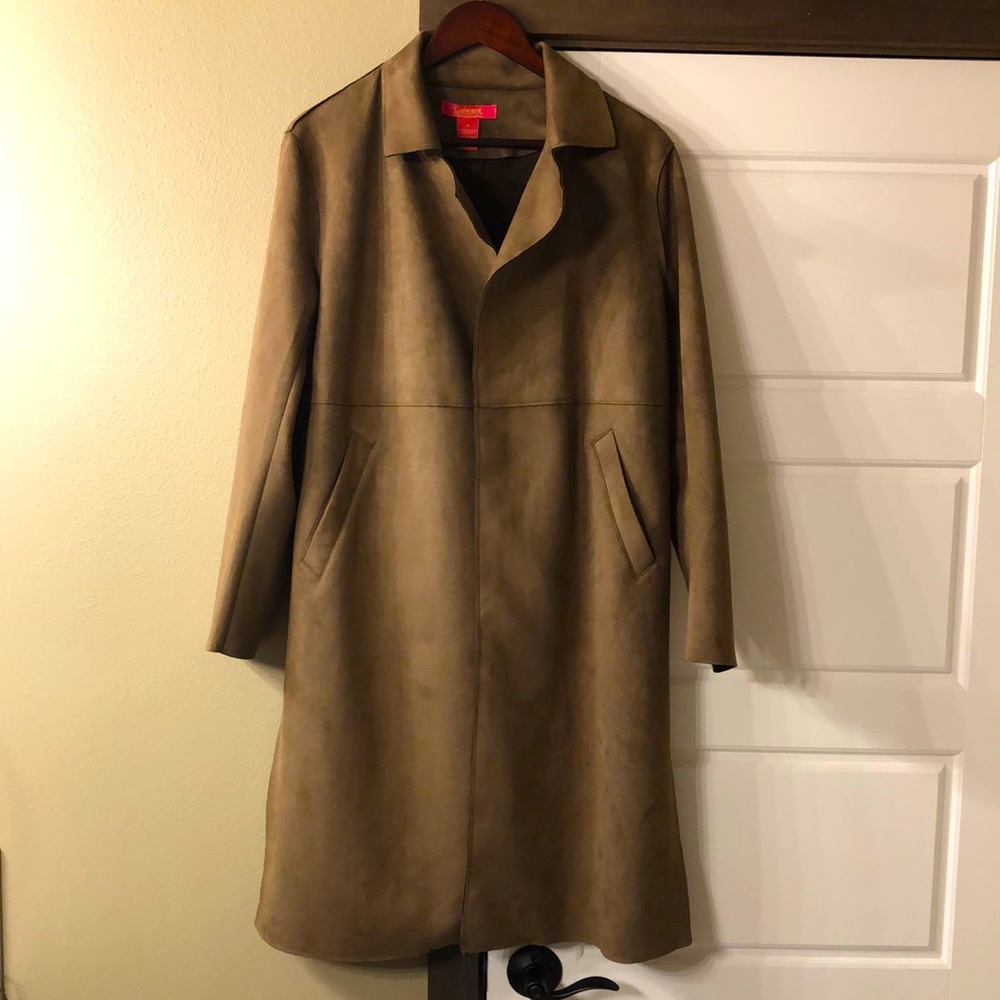 Open front faux leather long jacket.